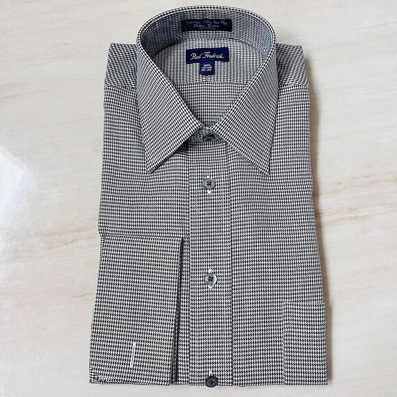 Paul Fredrick Houndstooth Black Dress Shirt 16-32 Imperial 100’s 2 Ply Cotton Do - Picture 2 of 5